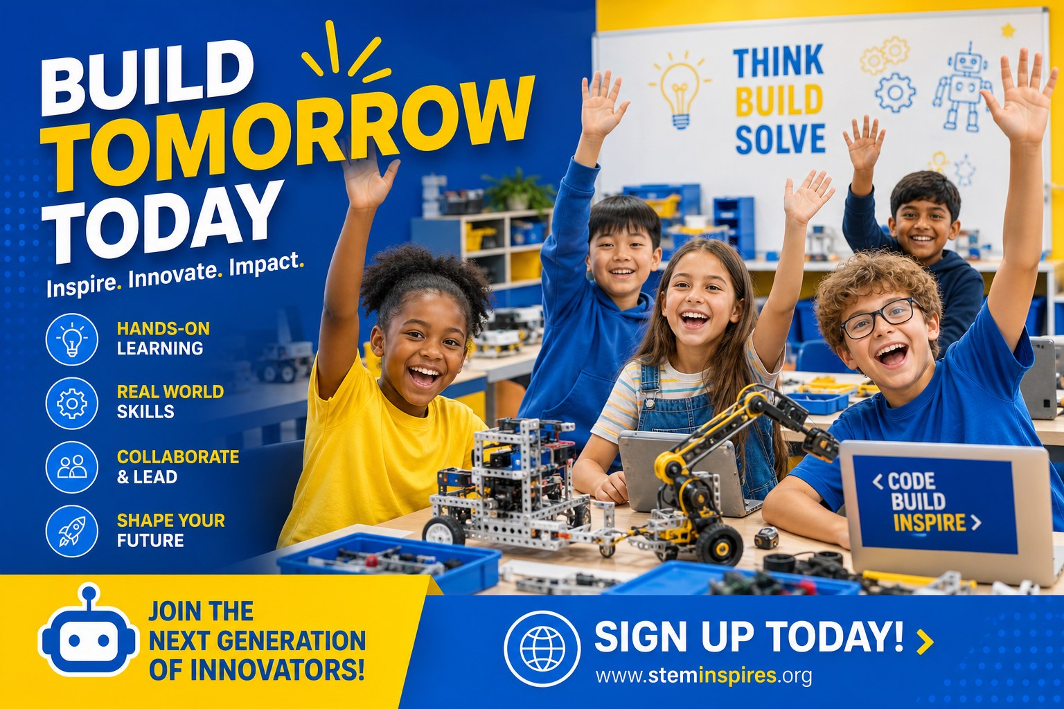 Kids raising hands in STEM workshop
